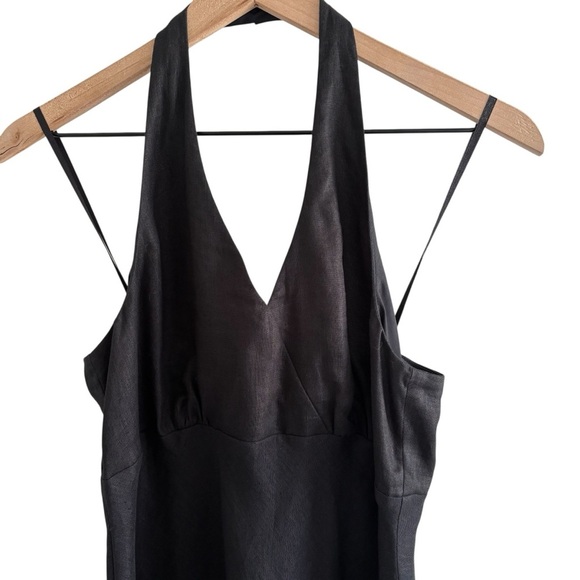 Ann Taylor 100% Linen Black Halter Dress Sz 6 Fit & Flare Cocktail Party Dressy - Picture 2 of 16